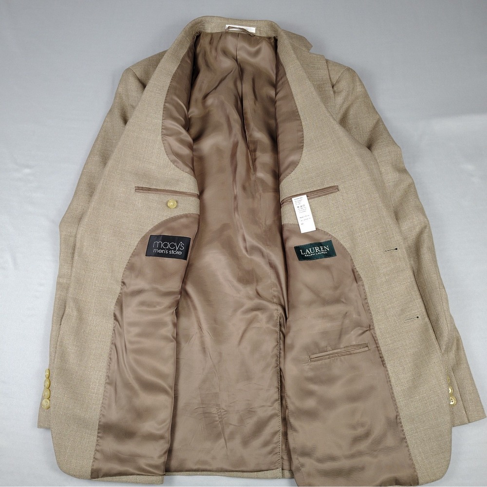 Lauren Ralph Lauren 42L Mens Sport Coat Tan Linen Blend 2 Button Blazer Macy's - Picture 6 of 15
